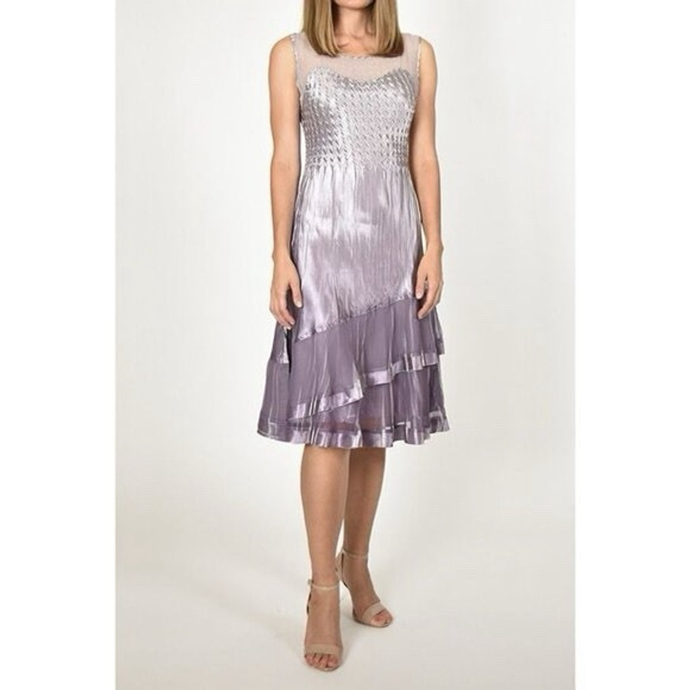 Komarov Charmeuse Chiffon Dress Iridescent Purple A-Line Sleeveless Size S